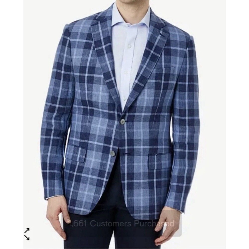 44L Ralph Lauren slub LINEN madras plaid Tweed Blazer Sport Coat Jacket NEW